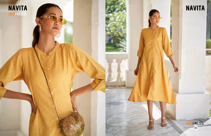 Navita By 100 Miles Blended Cotton Self Pattern Cotton Kurti Orders In India